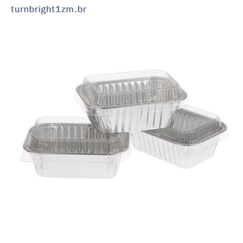 zm 10 Unidades De Assadeiras Retangulares Descartáveis De Folha De Alumínio Com Tampas Para Bolos , Muffins , Pão , Arma