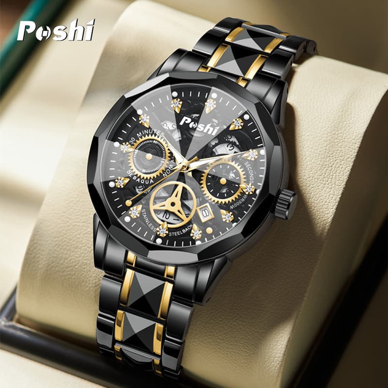 Relógio de quartzo masculino calendário à prova d'água aço inoxidável luxo moderno relógio de pulso de Metal mostrador t