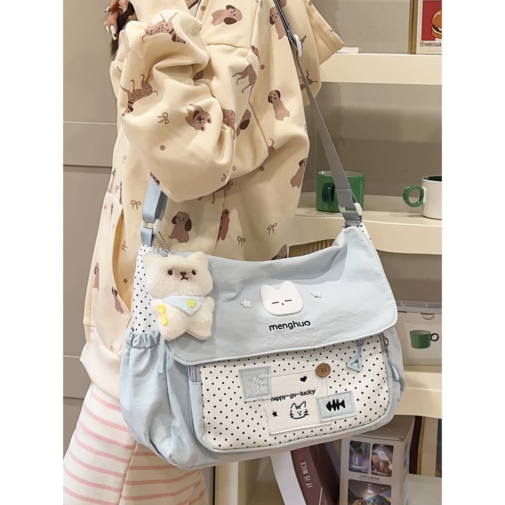 Pequeno fresco bonito gato mensageiro saco feminino estudante do ensino médio grande capacidade classe bolsa de ombro se