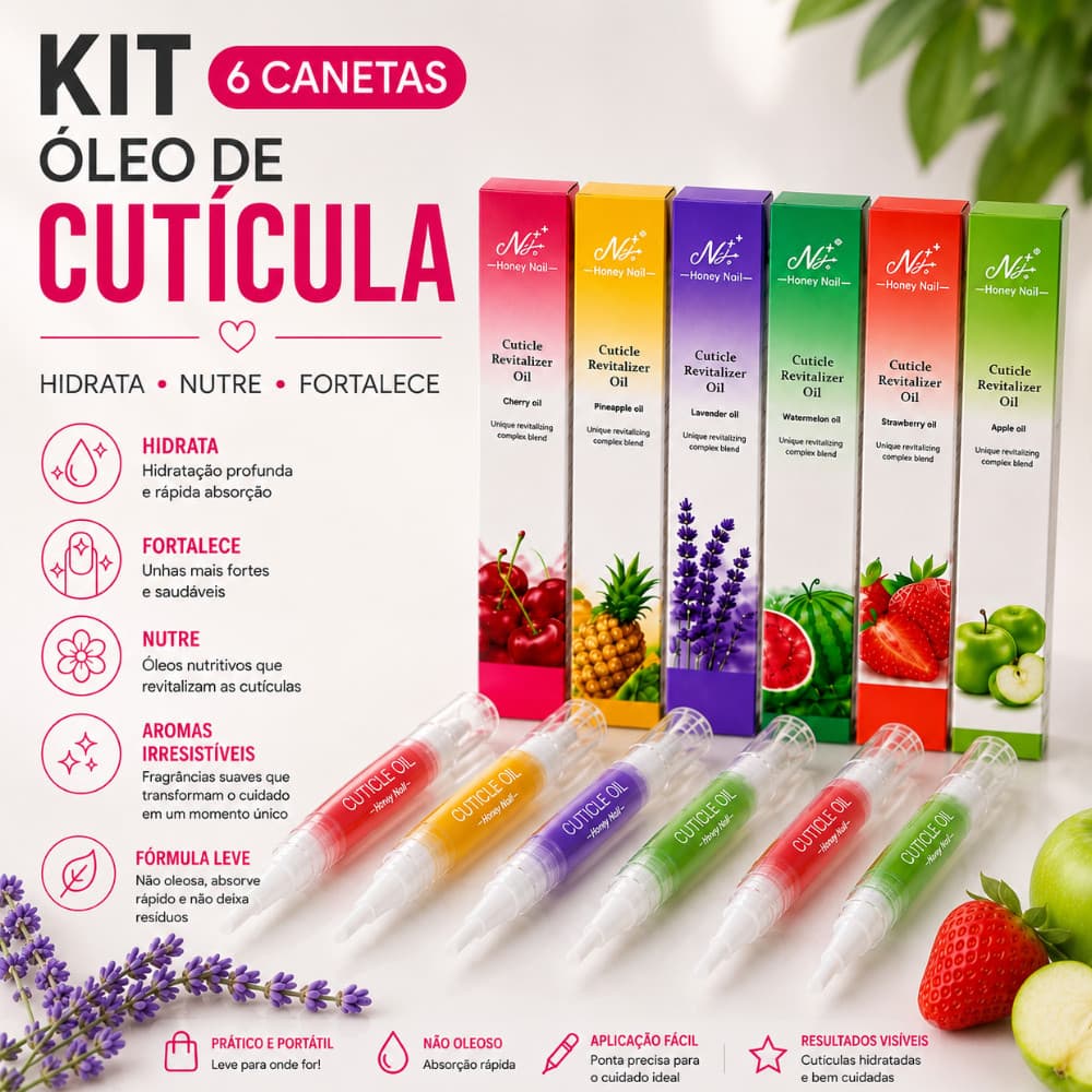 Kit 6 Canetas Óleo Para Cutículas Hidratante Nutritivo Fortalecedor de Unhas