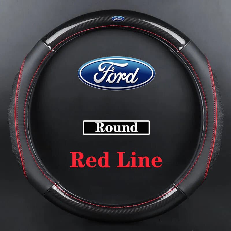 Capa de Volante de Carro em Couro e Fibra de Carbono para Ford Ranger, Fiesta, Focus, Everest, Mustang, Kuga, EcoSport,