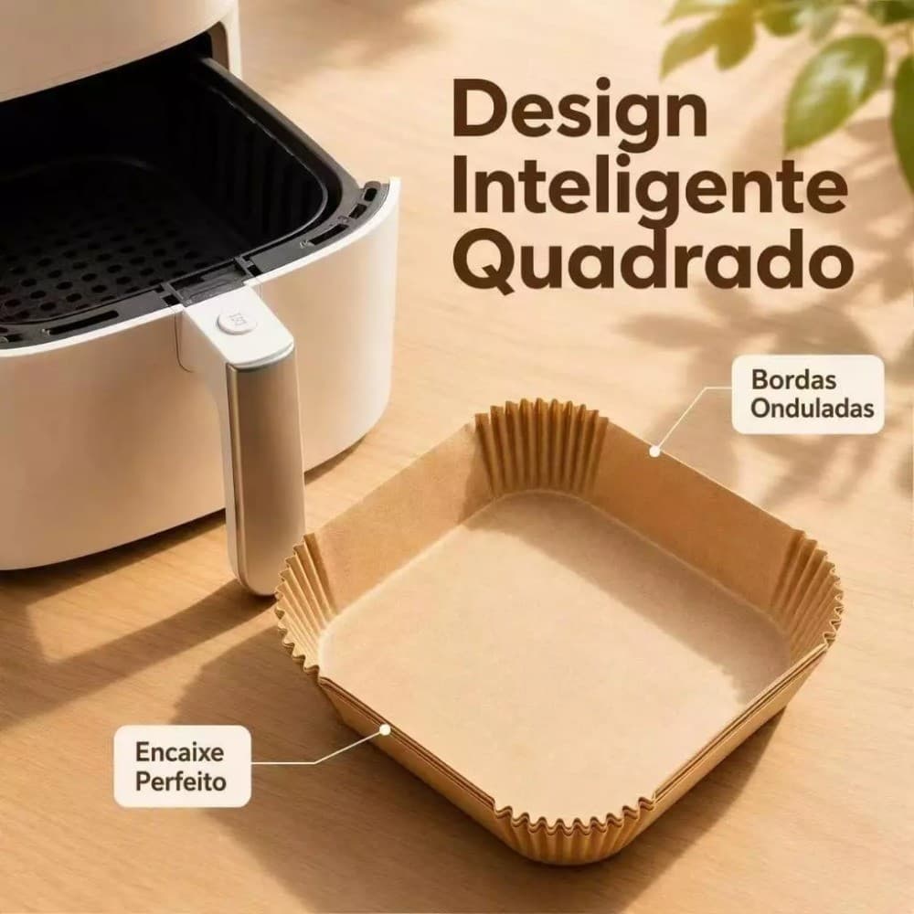 Forma de Papel para Air Fryer Quadrada 20cm com 50 Descartável Antiaderente Resistente até 230°C