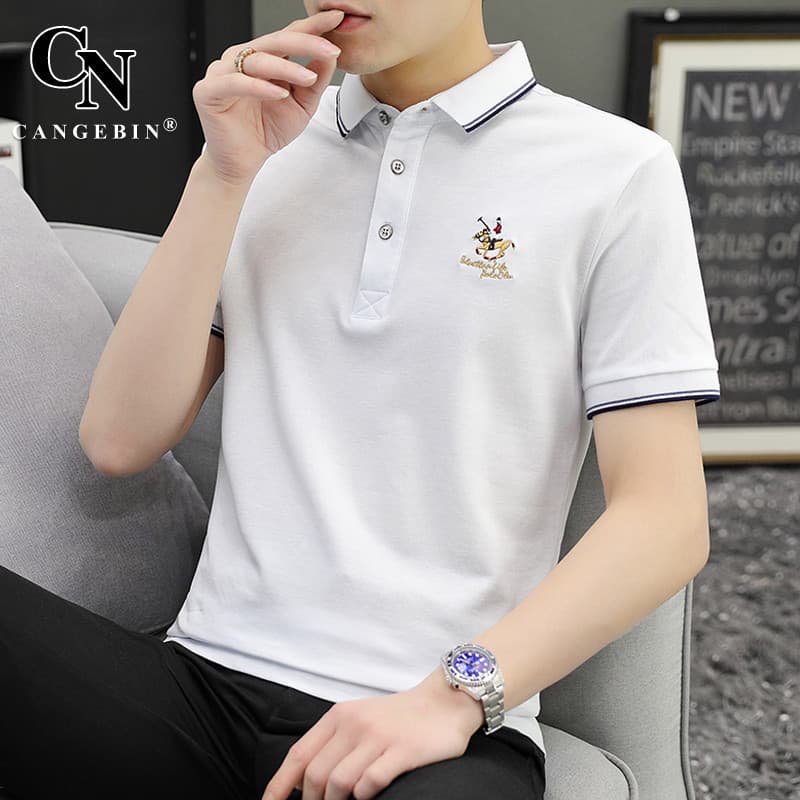 Camiseta de manga curta camisa polo masculina verão 2025 novo estilo gelo mercerizado algodão puro lapela colarinho High