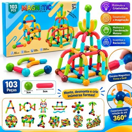 Conjunto Blocos Montar Magnéticos Infantil Peças Coloridas Educativo Criativo