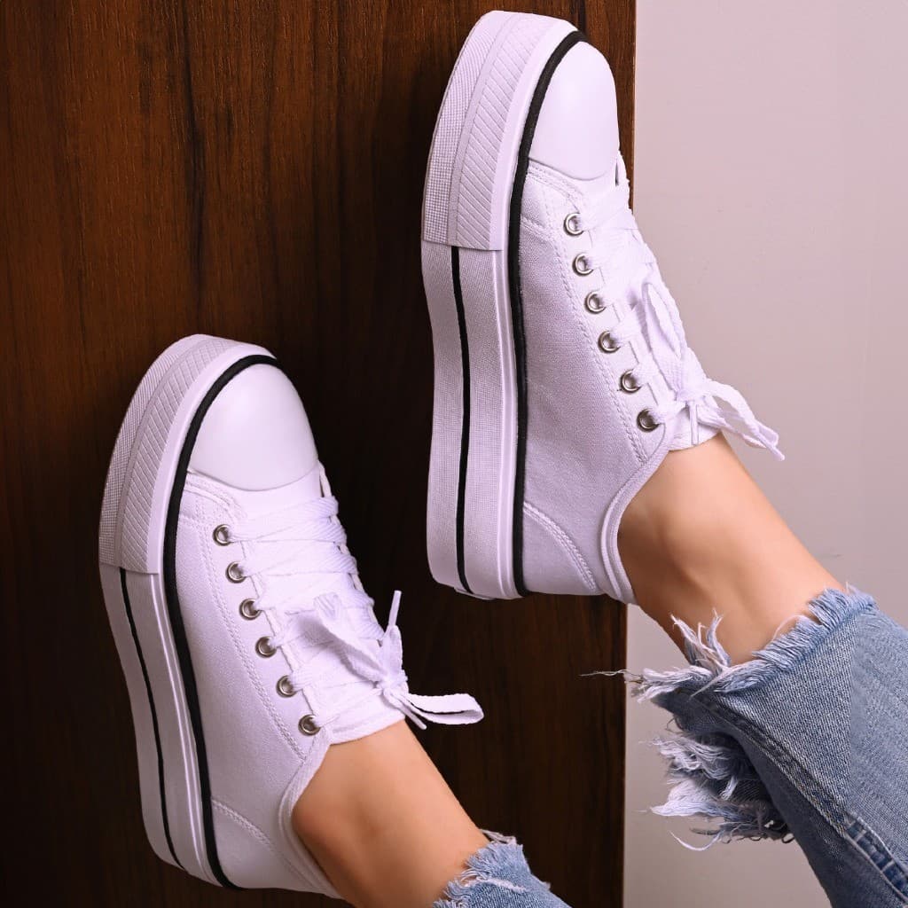 Tênis Plataforma Casual Branco Couro Plataforma Feminino
