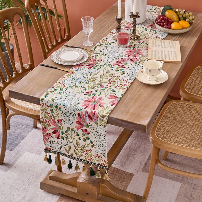 Caminho de Mesa Retrô Americano Campestre, Tecido Jacquard Espesso com Franjas, Decoração Elegante para Mesa