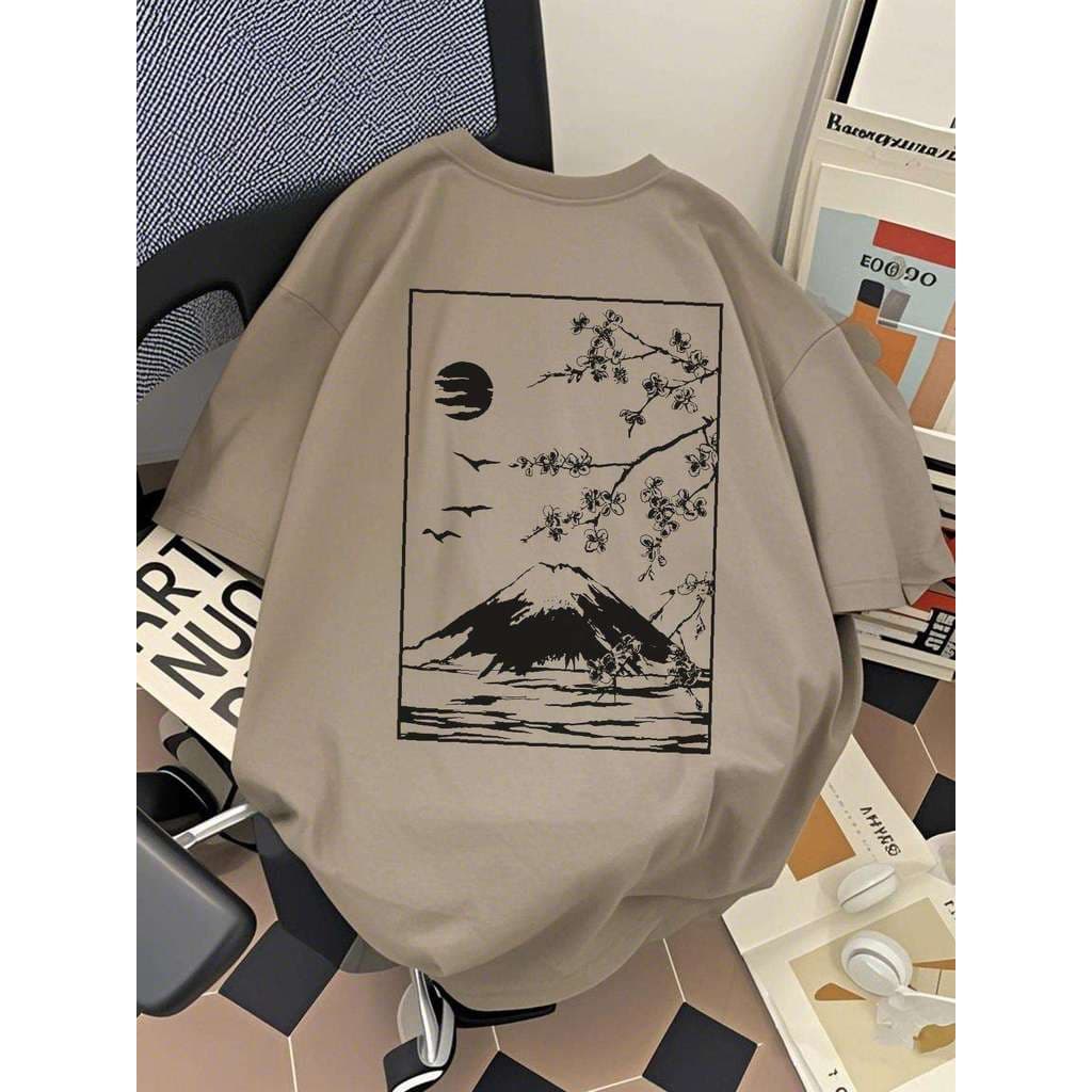 Camiseta Masculina Grande Com Estampa De Montanha , Casual , Manga Curta , Gola Redonda , Roupas Masculinas Puras , Verã