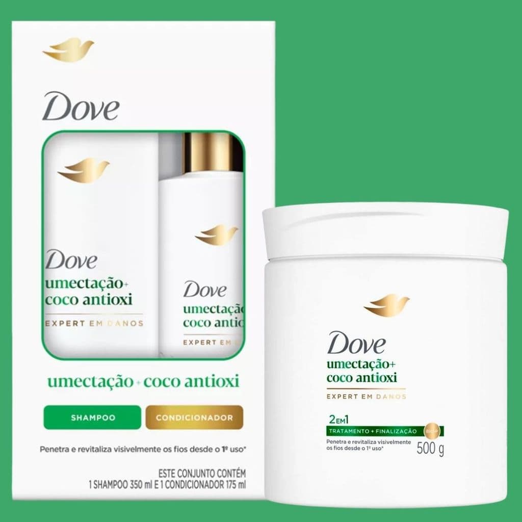 Kit Dove Umectação Expert em Danos Coco Antioxi Shampoo Condicionador Máscara 500g