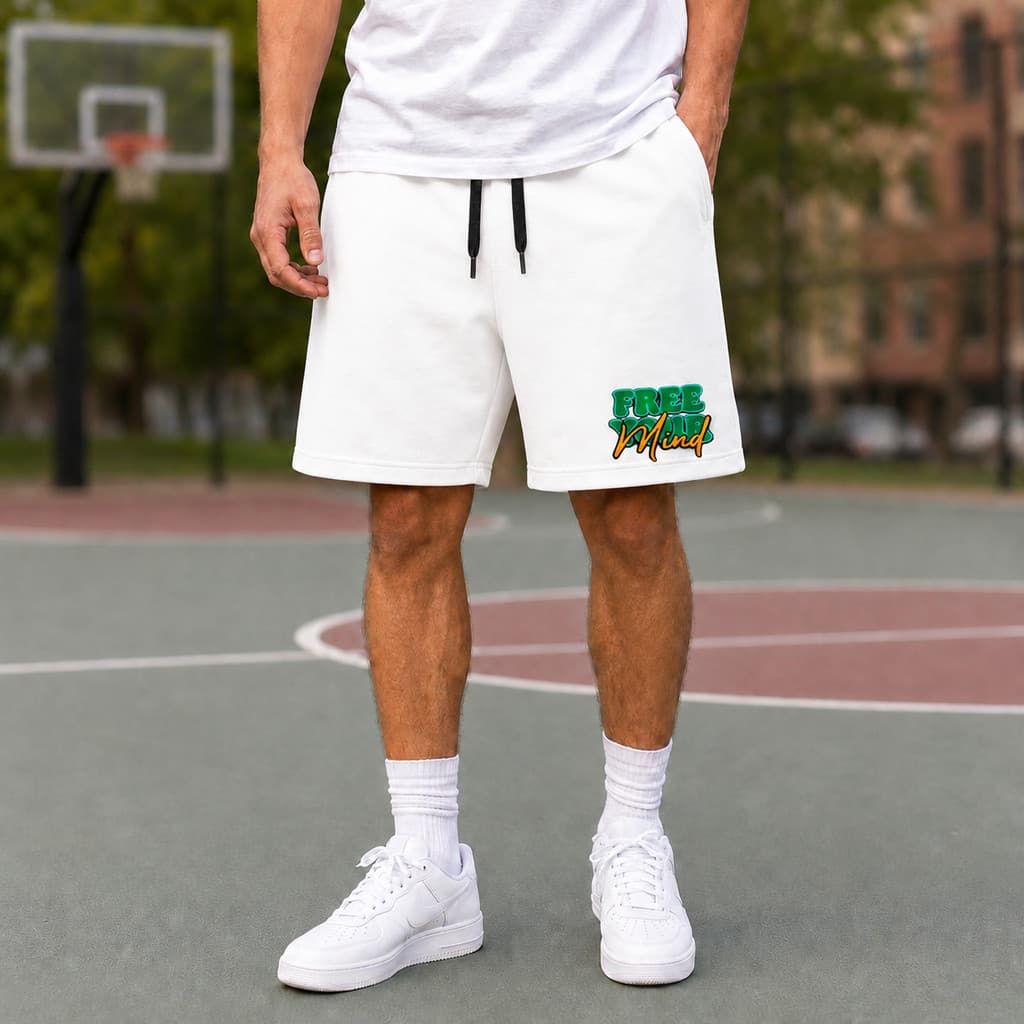 Bermuda Masculina Free Your Mind Moletom Estampado Casual Urbano Streetwear Confortável