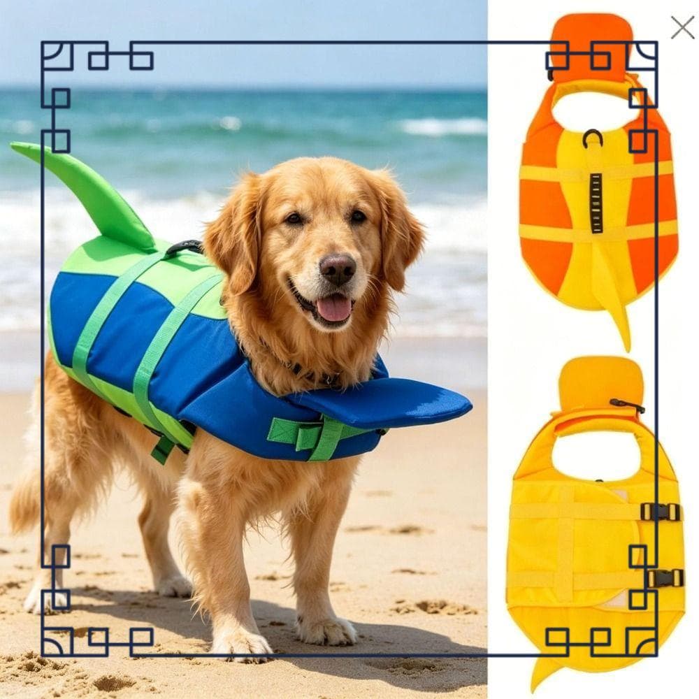 Colete Salva-Vidas Para Cães , De Natação Resistente A Rasgos Em Formato De Tubarão Respirável De Flutuabilidade