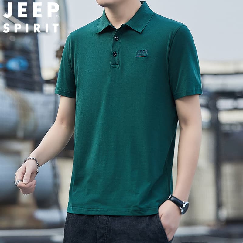 JEEP SPIRIT Camisa polo masculina de manga curta de verão com lapela meia manga bordada negócios Casual Top fino masculi
