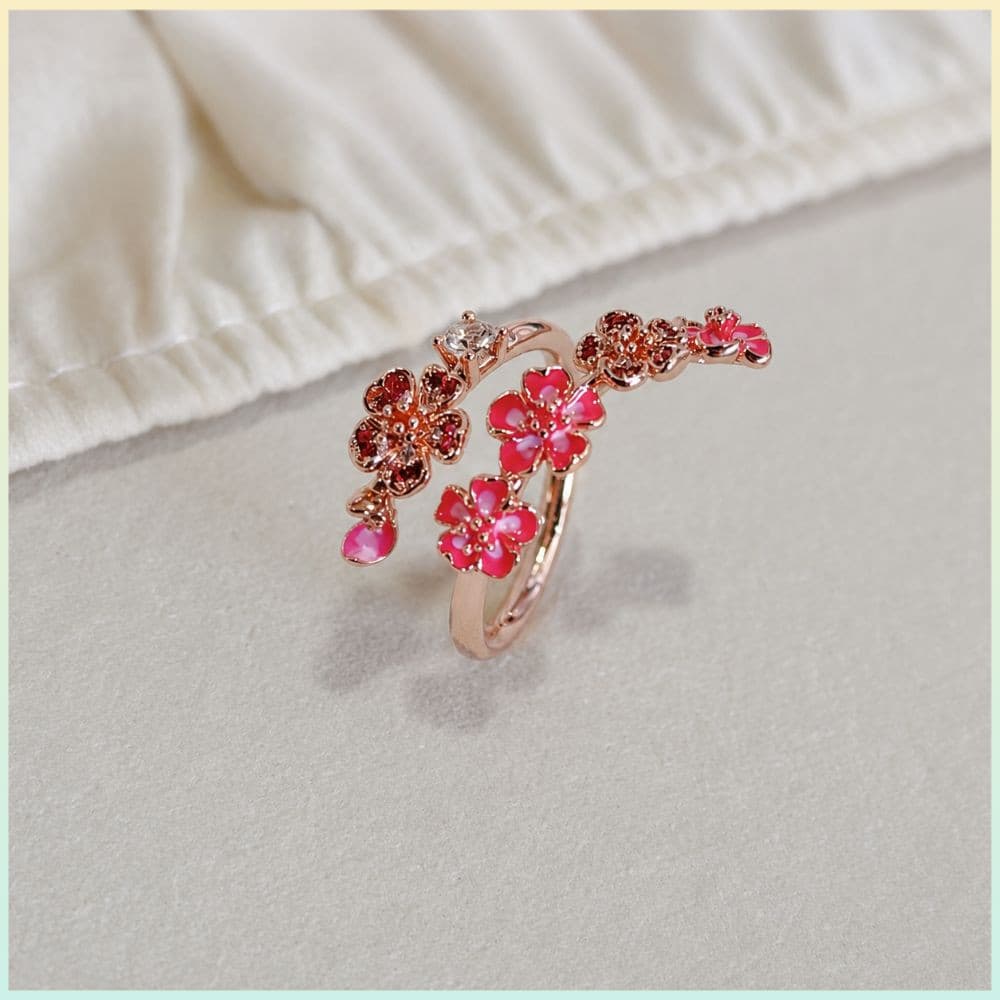 Feminina Anel De Flor De Pêssego , Detalhes De Cristal Aberto Ajustável De Vários Tamanhos , Pedras Preciosas Embe
