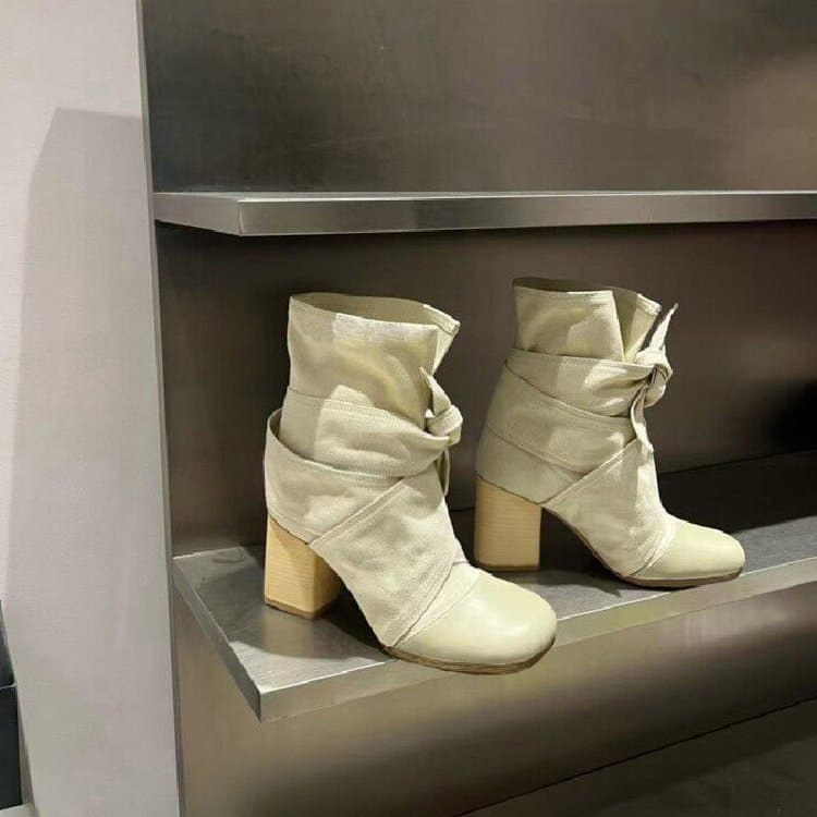 Botas Femininas de Bico Redondo com Tira Solta, Botas Curtas Vintage Casuais com Salto Grosso, Botas da Moda, Tamanhos 3