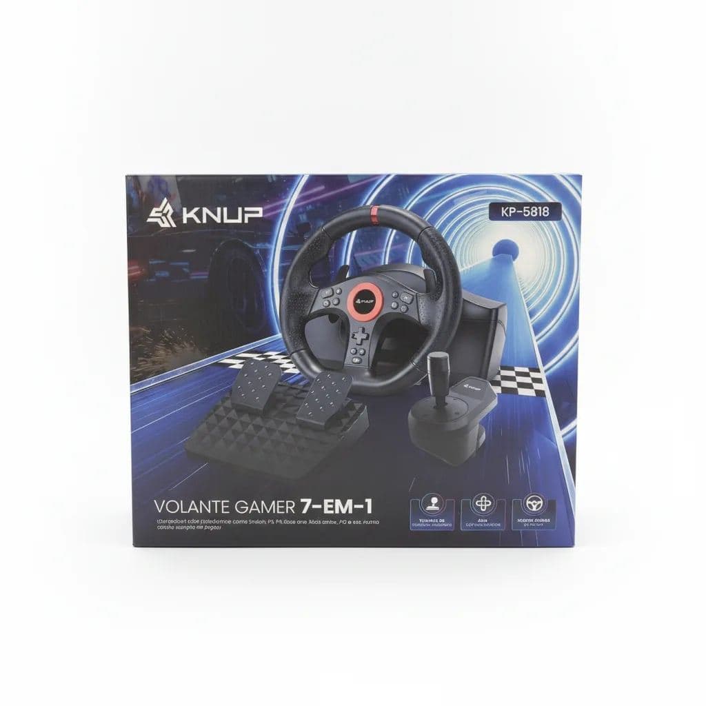Volante Gamer 7 em 1 Multiplataforma com Pedal e Câmbio KP-5818