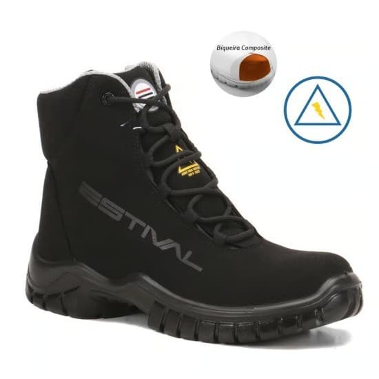 Bota de Segurança Eletricista em Microfibra Estival - Brinde Palmilha PU - Preto Cinza - Composite CA 47218