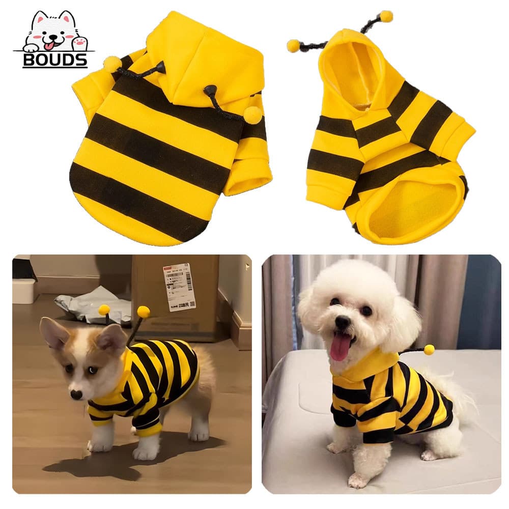Roupa para Cachorro Fantasia Abelha Listrada com Capuz Ideal para Fotos e Passeios