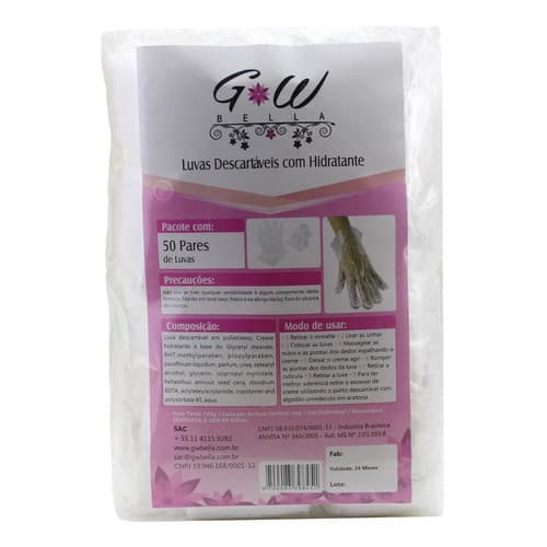 Luvas Com Creme Amolecedor De Cuticulas 50 Pares Premium