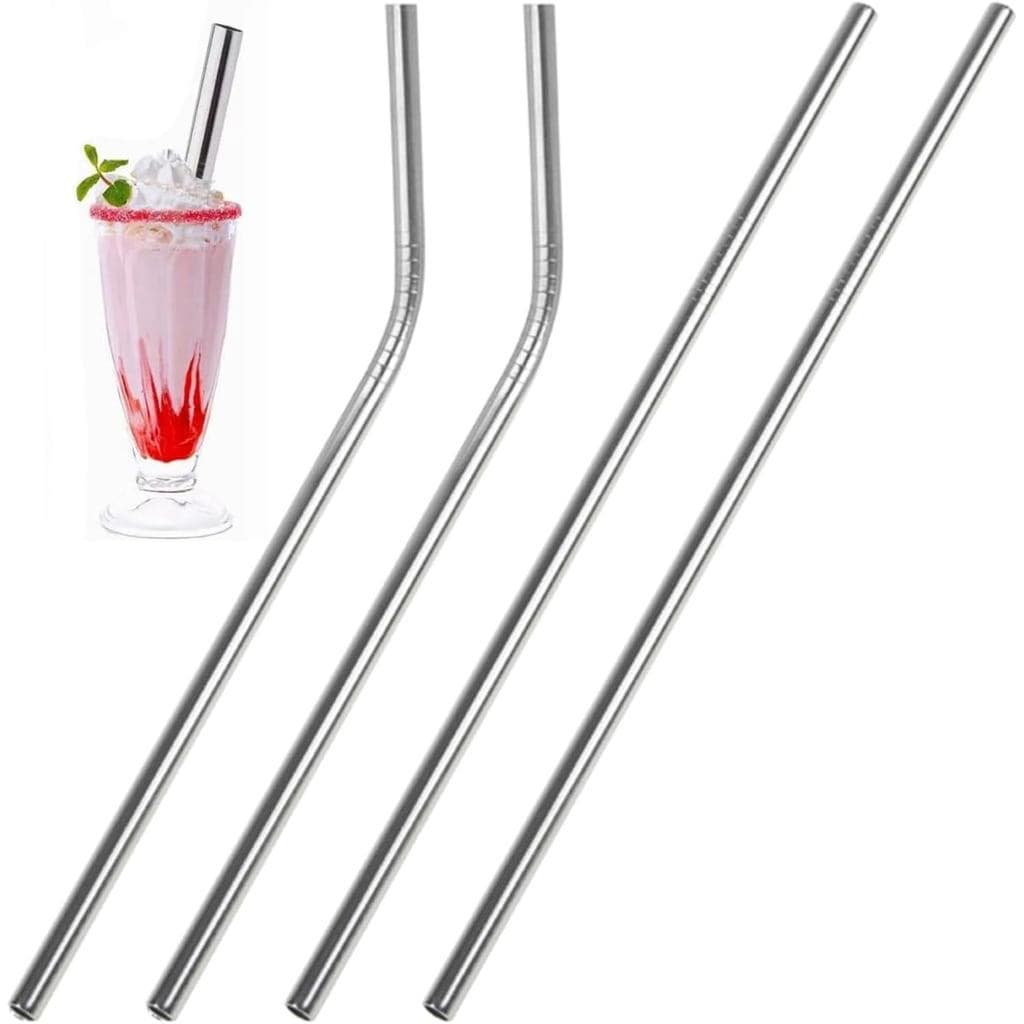 Kit 4 Canudos de Metal Inox Reutilizável Ecológico | 2 Retos + 2 Curvos