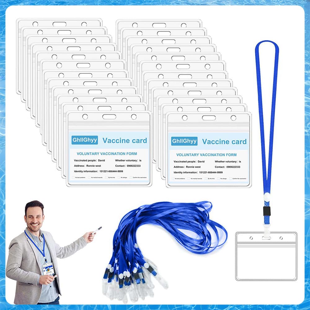 Pacote com 50 porta-crachás de identificação,porta-crachá de identificação versão horizontal com zíper impermeável