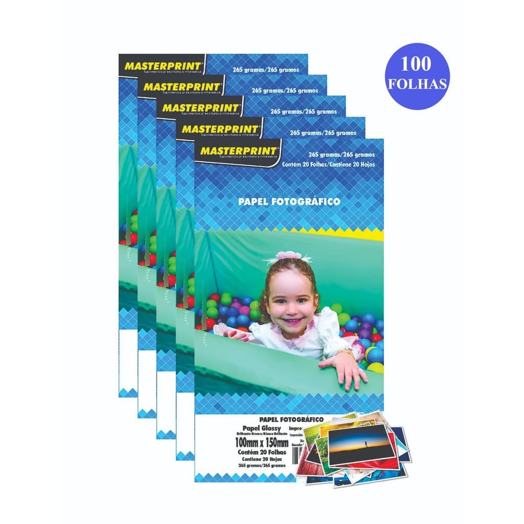 100 Folhas Papel Fotográfico 10x15 A6 Premium 265g Brilhante Masterprint Promoção