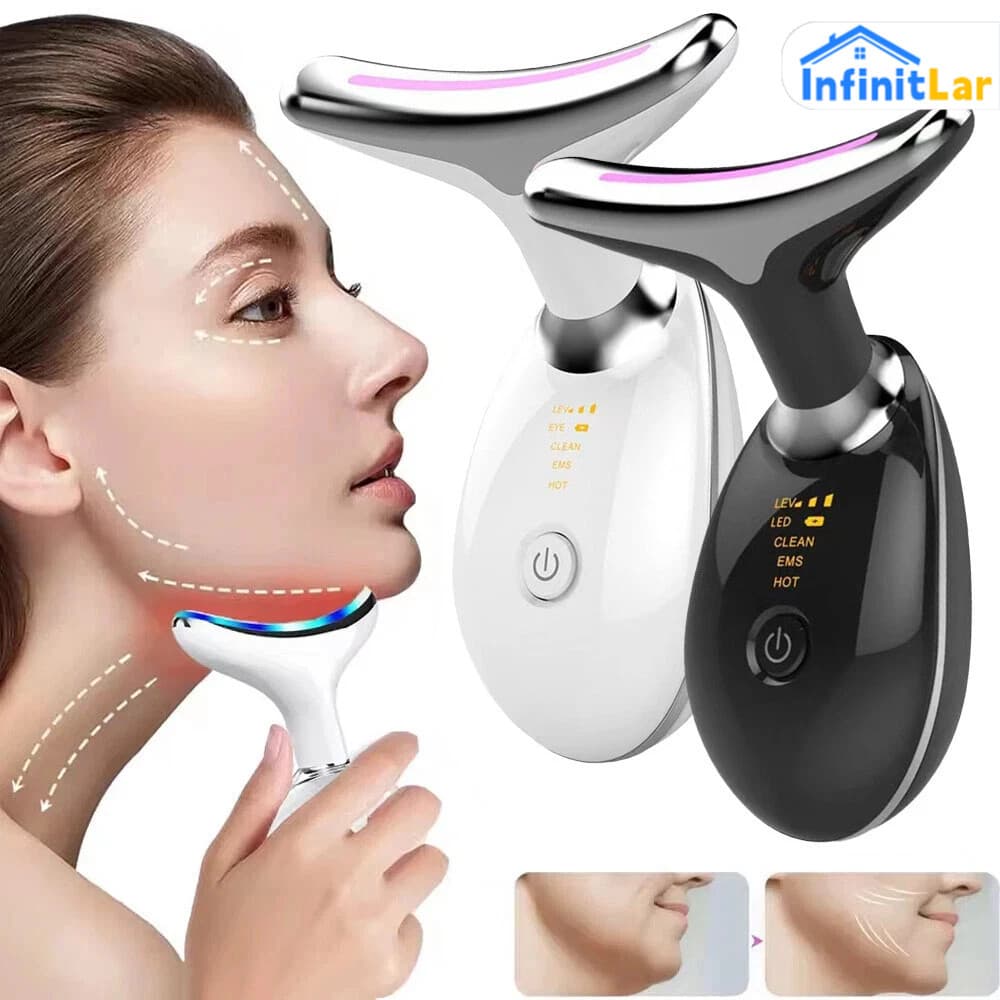 Antirrugas e Firmador LED: Massageador Facial com Fototerapia Recuperadora para Pescoço e Pele Saudável