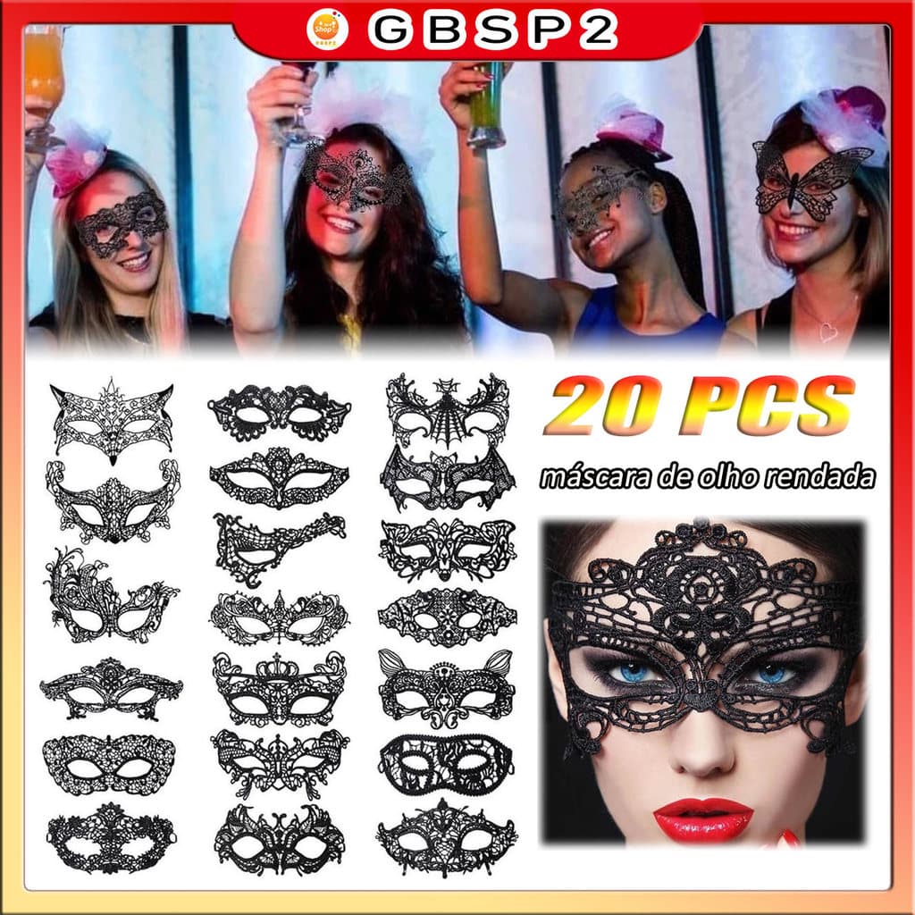 20 Máscaras Feminina Renda Preta Baile Fantasia Festa Carnaval