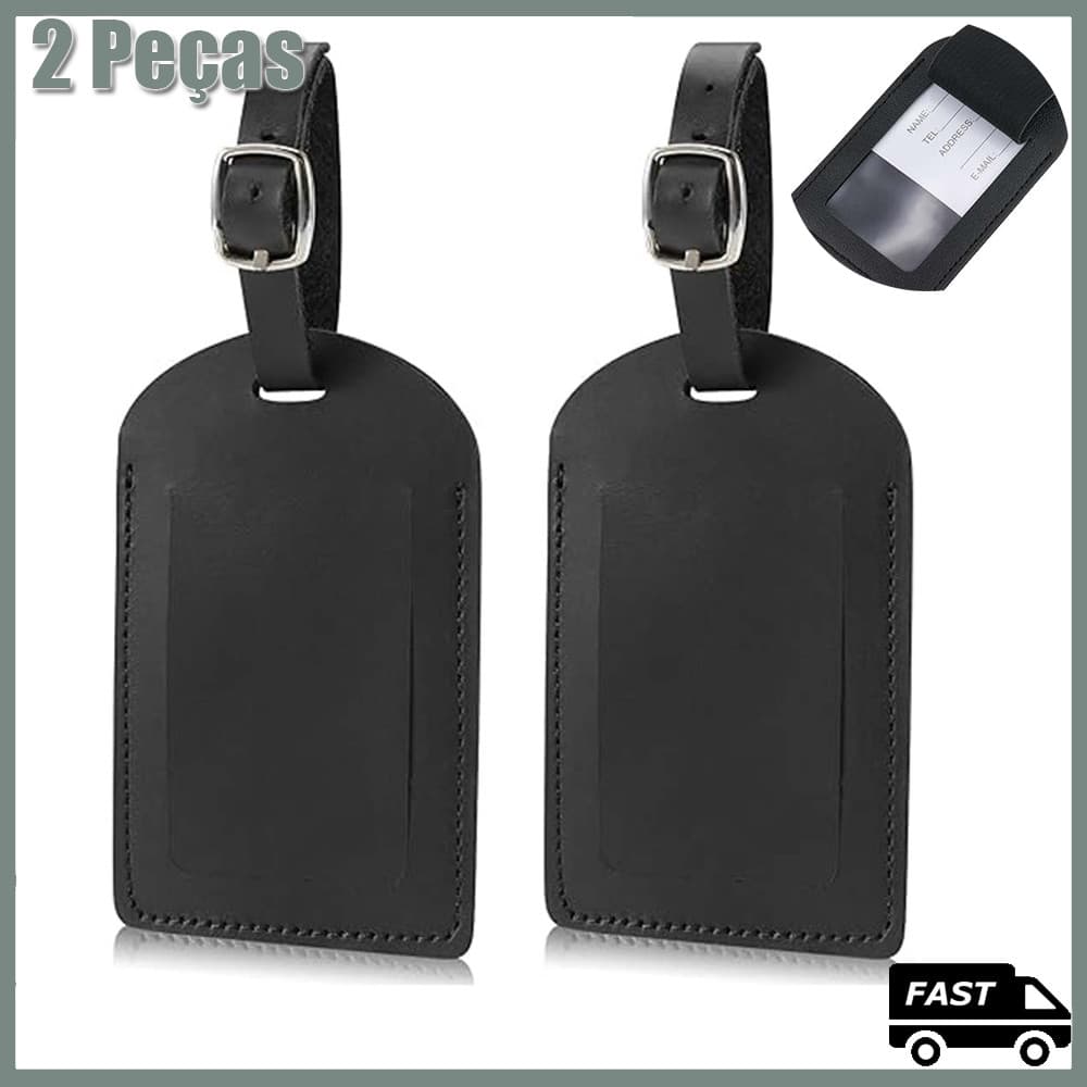 Kit 2 Tag de mala - Identificador de bagagem -couro ecológico preto