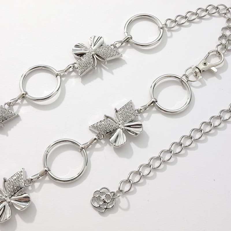 Cinto feminino em formato de Borboleta com corrente de diamantes Cinto metálico ajustável de cintura multicamadas