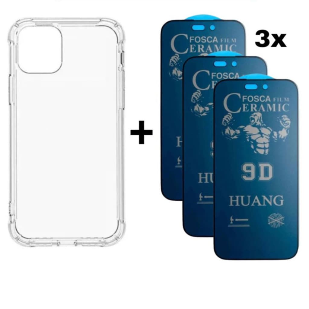 Kit 4 em 1 Capa Space + 3 Películas Cerâmica Fosca Privacidade Compatível iPhone XS X 11 12 13 14 15 candy