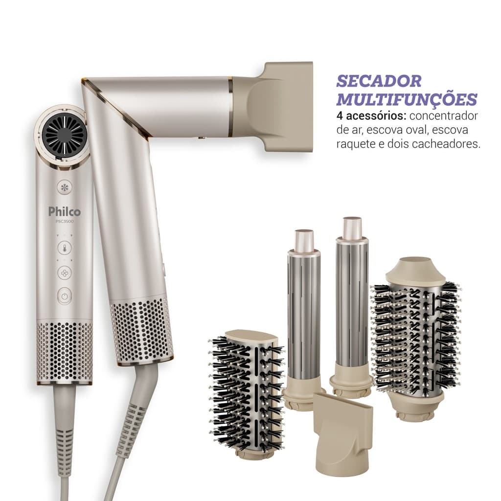 Secador de Cabelos Philco PSC3500 4 em 1 Motor BLDC Dobrável Secagem Rápida e Profissional