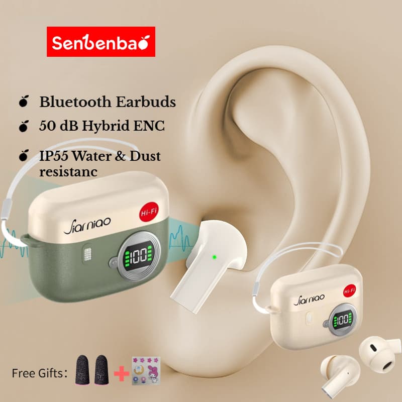 Fones De Ouvido Sem Fio Verdadeiros Senbenbao J67 TWS Bluetooth 5.4 Com IPX5 À Prova D'água 30h Tempo De Música