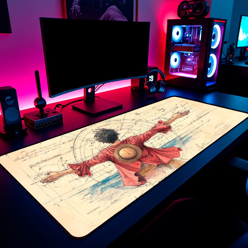 Mouse Pad Gamer Luffy One Piece Geometria 65x30cm / 80x40cm / 90x50cm / 120x60cm / Borda Costurada