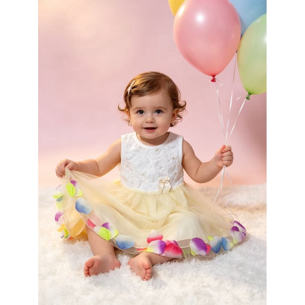 Vestido de bebê menina, colorido, bonito, fofo, com pétalas