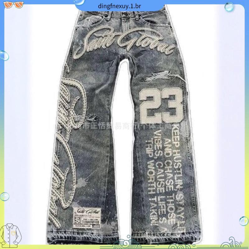 Jaqueta Jeans Retrô Estilo Americano Azul Lavada Com Letras hip-hop Bordado e design De Rebite Para Homens # 39 ; s Roup