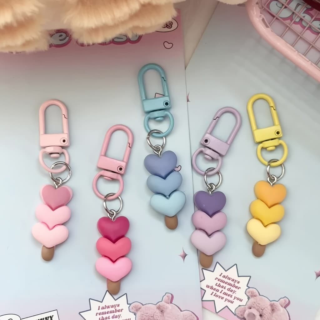 Conjunto De Chaveiro De Coração Gradiente De 5 Unidades , Amuletos De Resina Colorida Para Mochilas , Bolsas E Lembranci