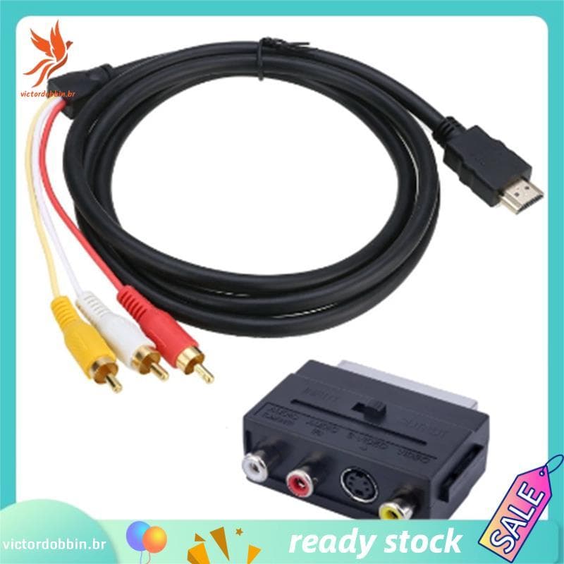 [victordobbin.br] 2 Em 1-Compatível Com Cabo Conector De Áudio Scart Macho S-Video Para 3 Cabos Porta De TV