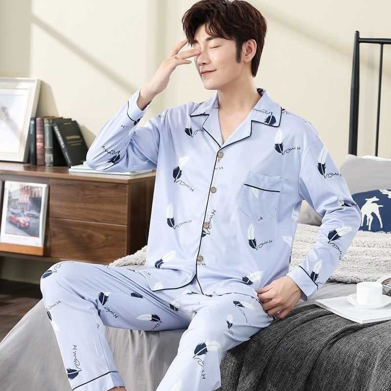 Pijamas masculinos primavera outono pijamas de manga comprida masculino de meia-idade Homewear pijamas masculinos primav