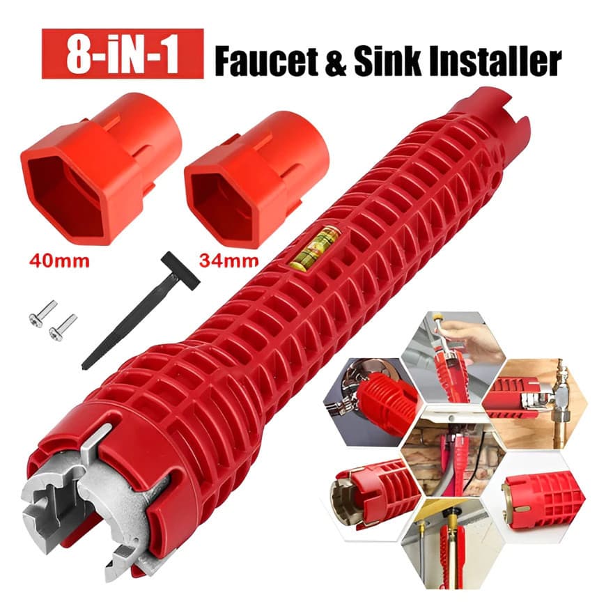 Chave Grifo Instalador Hidráulico 8 em 1 Cano Pia Torneira Filtro Encanamento Chave Inglesa Ferramenta Reparos Multiuso