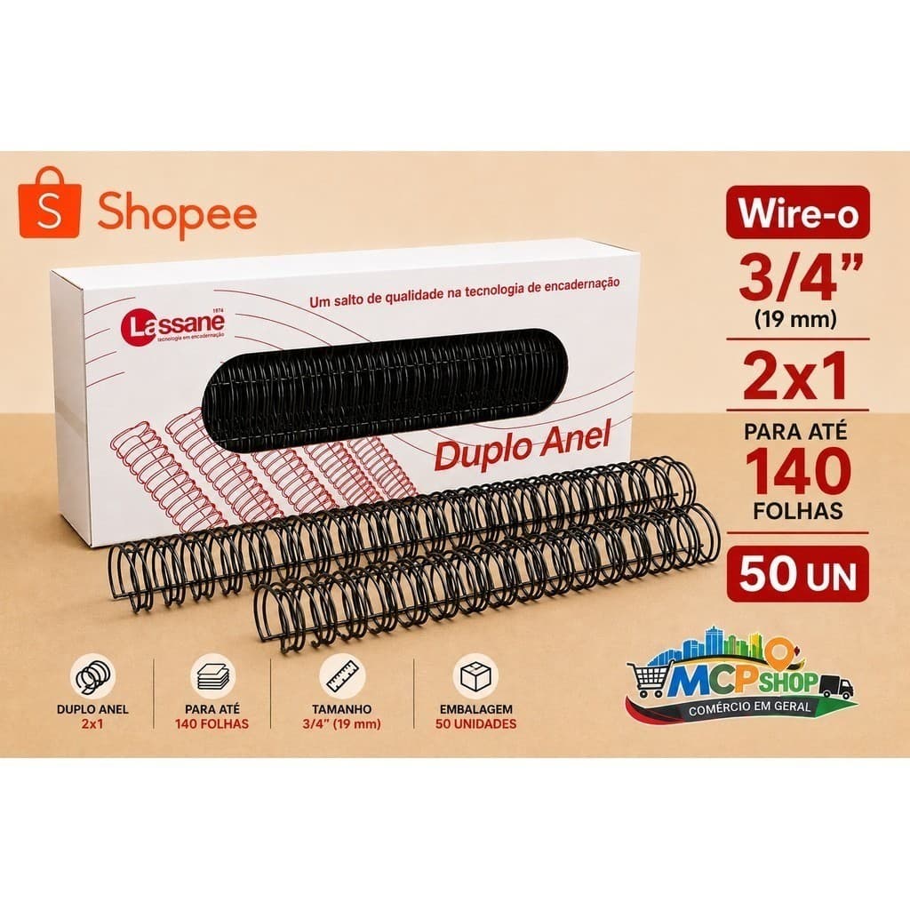 Wire-o Preto  2x1 A4 3/4 Utilização 140 Folhas 50un LASSANE