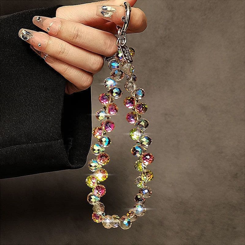 [PYDM] Alça de celular de luxo de alta qualidade, pulseira de cristal portátil, cordão curto com chaveiro e clipe.