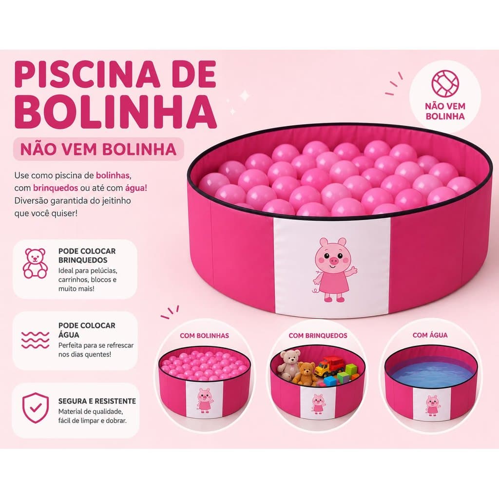 Kit Piscina Bolinha Infantil Dobrável Criança + 100 Bolinhas Rosa