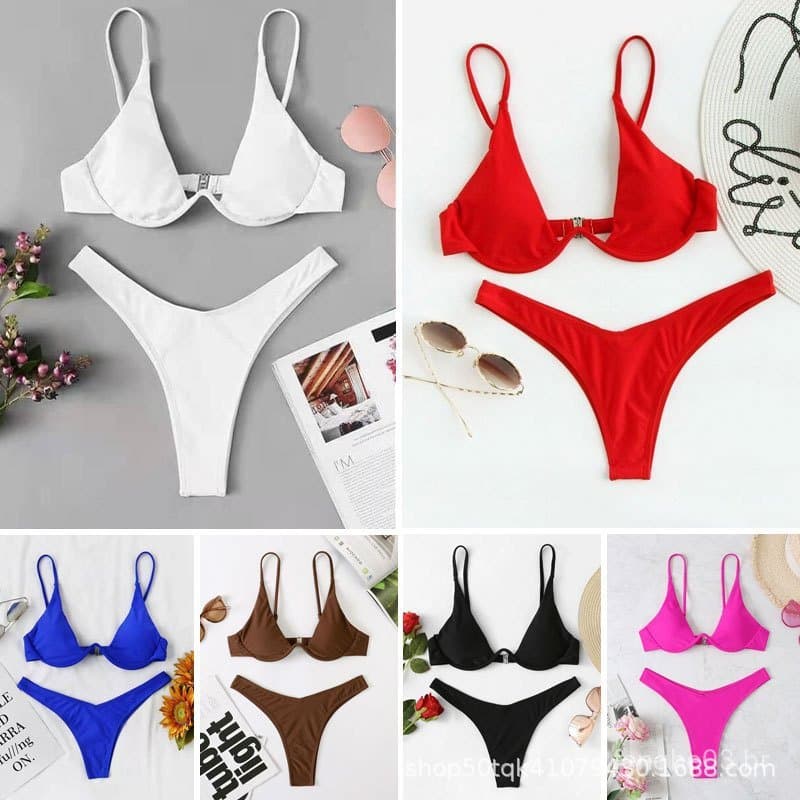 Novo biquíni estilo push-up de duas peças em cor sólida para mulheres YP62