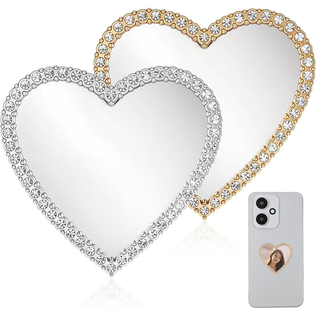 Espelho de Telefone em Forma de Coração Larrel, 2 Peças de Espelho Portátil para Capa de Telefone com Strass, Espelhos d