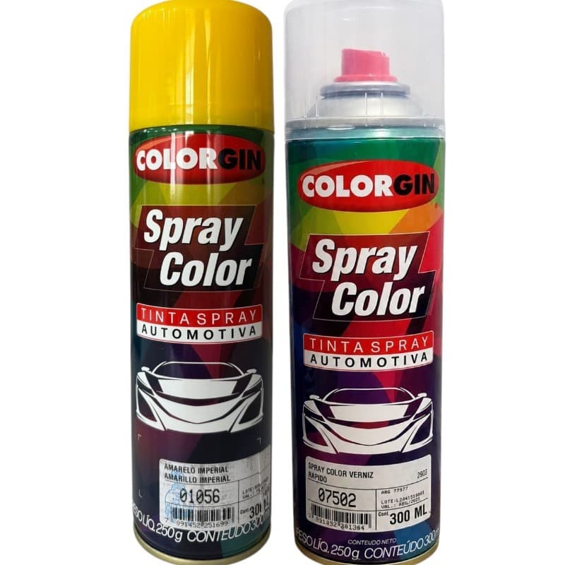 KIT TINTA AUTOMOTIVA COLORGIN AMARELO IMPERIAL + VERNIZ RAPIDO