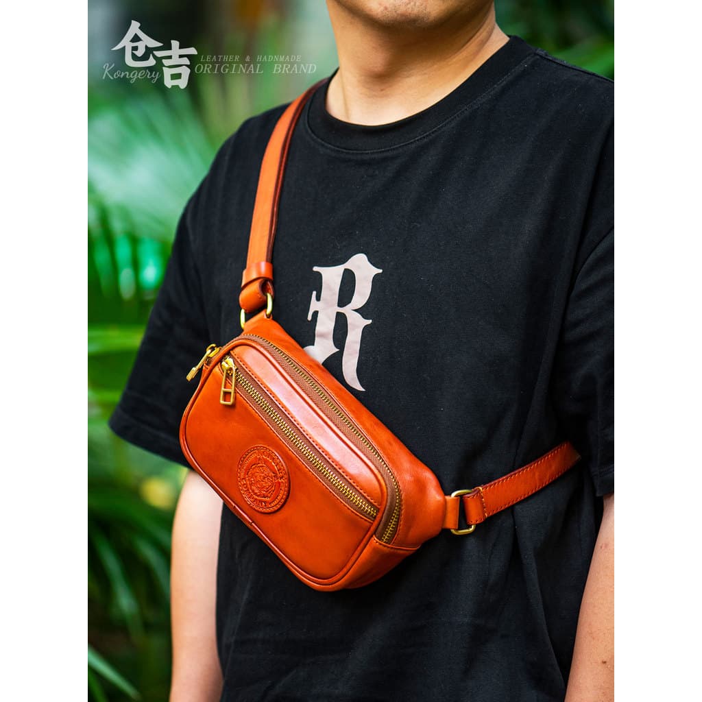 [Tiger Roar Seiyu] Homens elegantes devem comprar bolsa de peito!Cangyoshi Bolsa mensageiro de ombro de couro artesanal