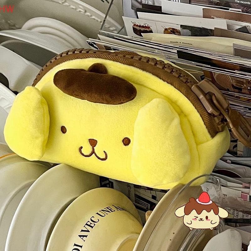 Bonito Dos Desenhos Animados Pompompurin Caneta Saco Kawaii Caixa De Lápis De Pelúcia Adorável Estudante Papelaria Caso