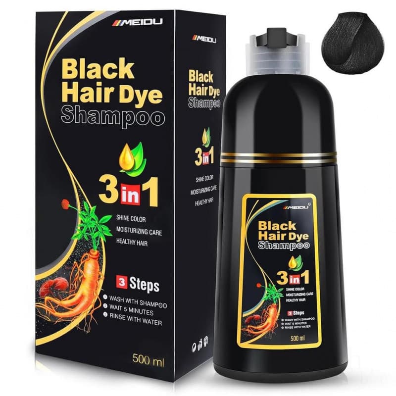 Shampoo Tintura de Cabelo 3 em 1 - Cobre cabelos grisalhos, ingredientes à base de ervas, contém extrato de ginseng, tin