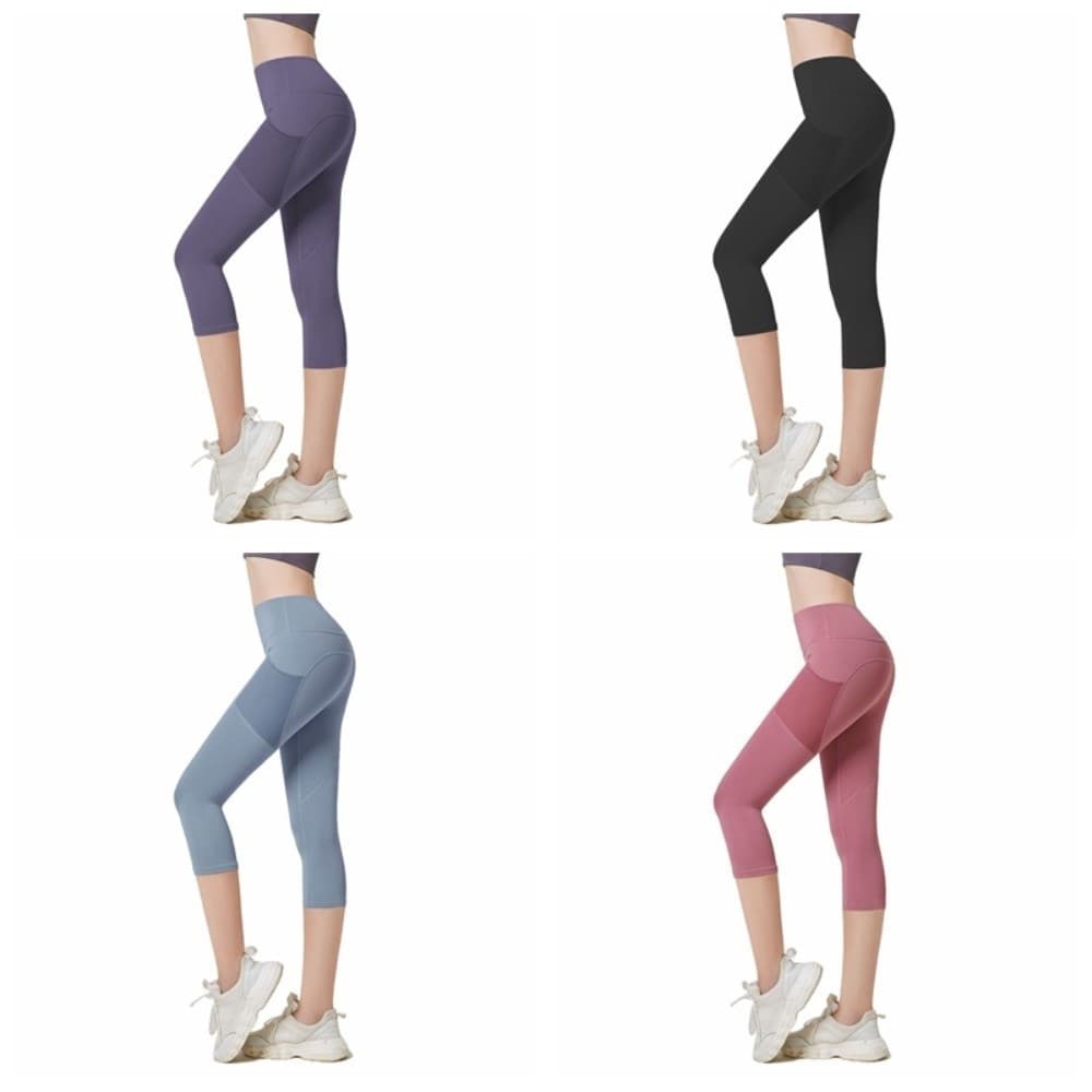 Calças Cortadas Para Ioga CORDELLUF , De Fitness Com Bolso De Malha Na Altura Da Panturrilha , Leggings Esportivas Corri
