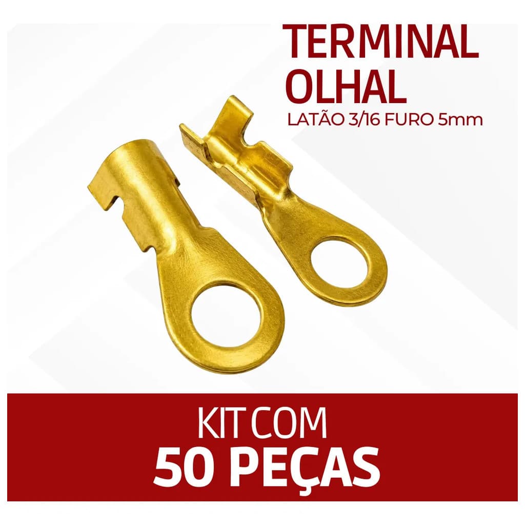 Kit 50 Terminal Olhal Latão 3/16 Automotivo Furo 5mm