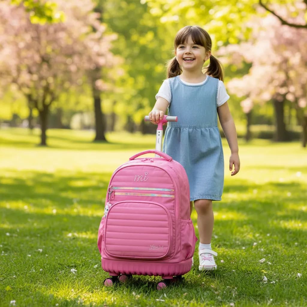 Mochila Escolar Menina Rosa Com Rodinhas Resistente Mia Glam